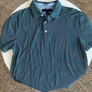 Tommy Hilfiger Polo Shirt Large Blue Green Striped Short Sleeve 100% Cotton